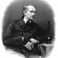 Ritratto di Matthias  Schleiden vicino a un microscopio a simboleggiare la sua ricerca